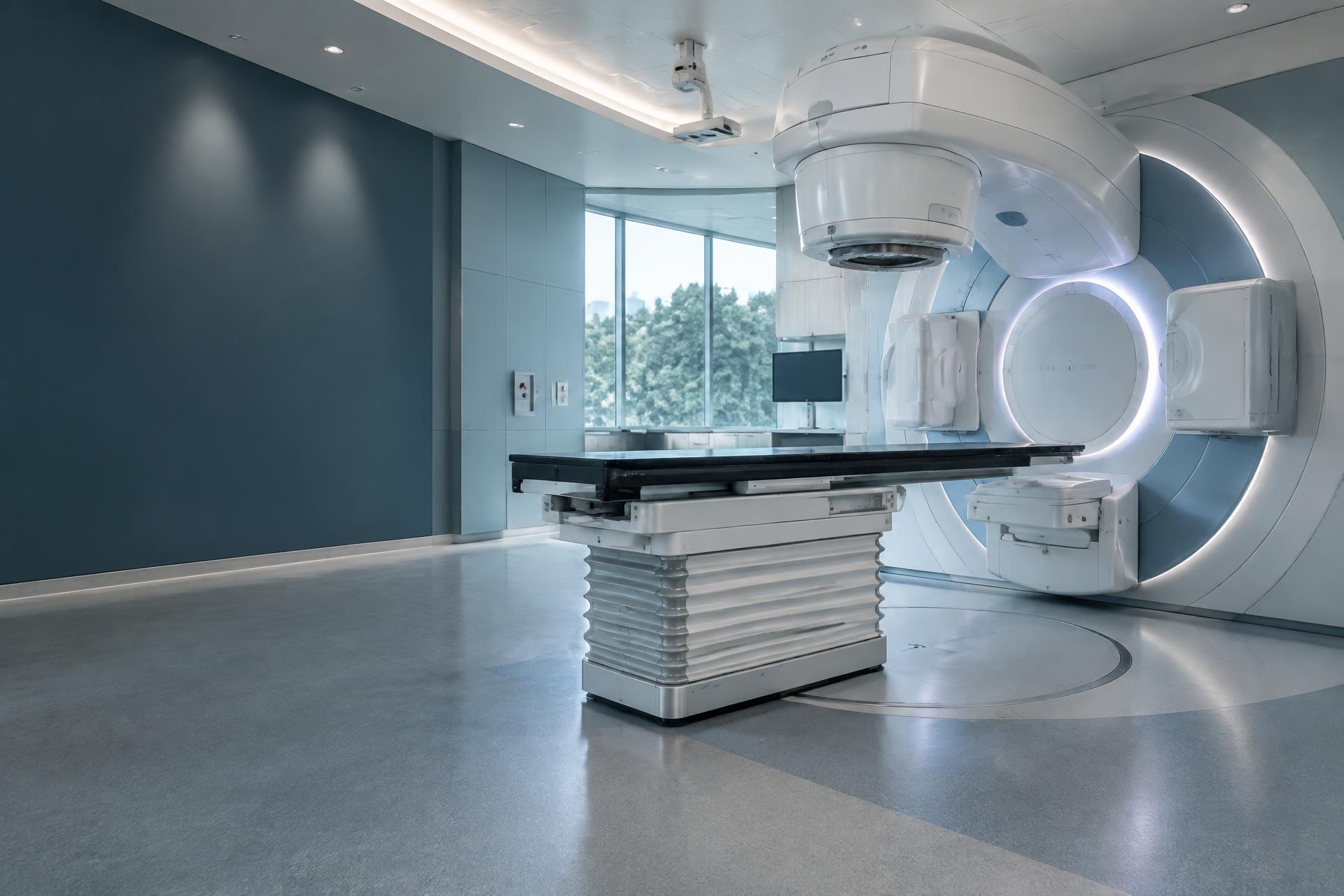 Modern radiation oncology treatment room with a linear accelerator